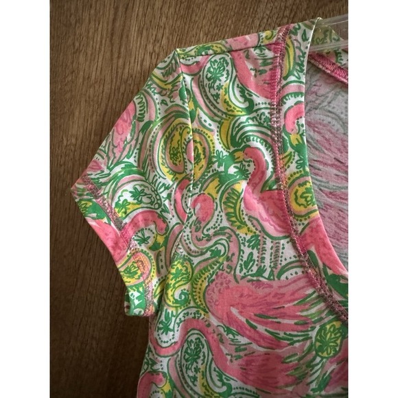 Lilly Pulitzer Britton Hot Wings Pink Green T-shirt Flamingo Dress S Pima Cotton - Picture 4 of 13